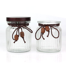 300ml Glass Food Storage Canisters cookie jars with wooden lid